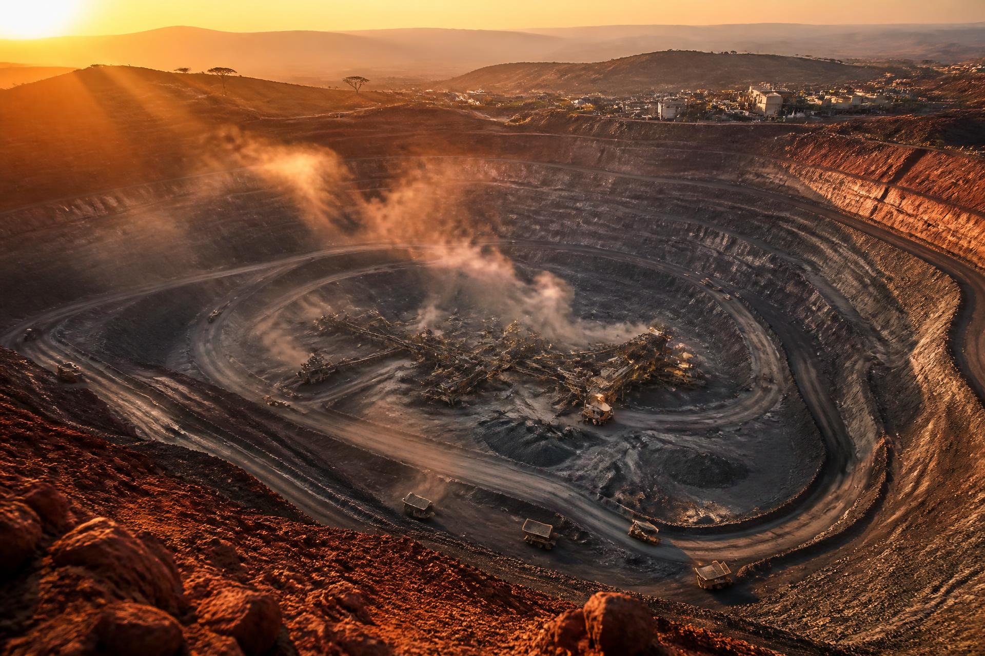 Driftrock Mining open-pit site at sunrise